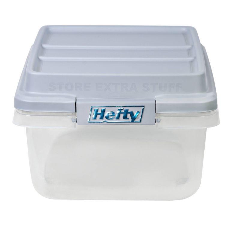 slide 3 of 11, Hefty 18qt Plastic Storage Bin with Gray HI-RISE Stackable Lid: Universal Storage, Locking Handles, Snap Closure, 18 qt