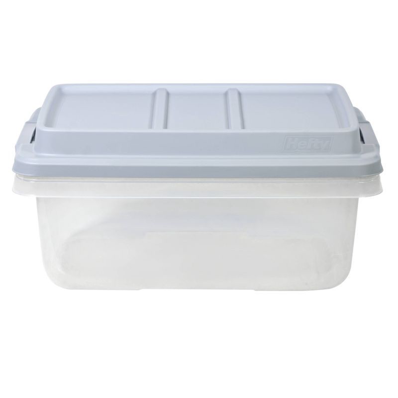 slide 4 of 11, Hefty 18qt Plastic Storage Bin with Gray HI-RISE Stackable Lid: Universal Storage, Locking Handles, Snap Closure, 18 qt