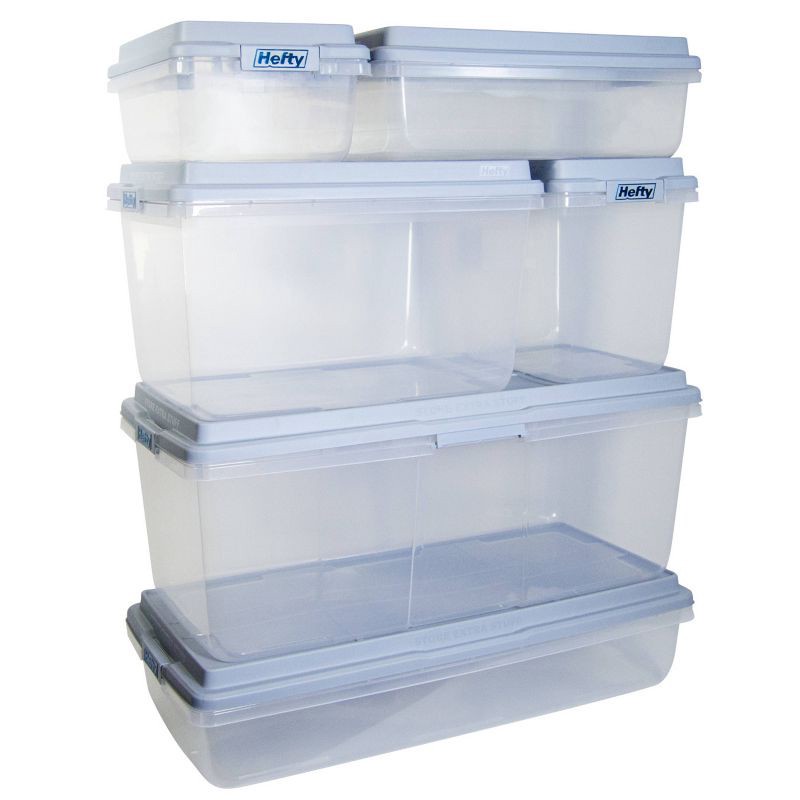 slide 6 of 11, Hefty 18qt Plastic Storage Bin with Gray HI-RISE Stackable Lid: Universal Storage, Locking Handles, Snap Closure, 18 qt