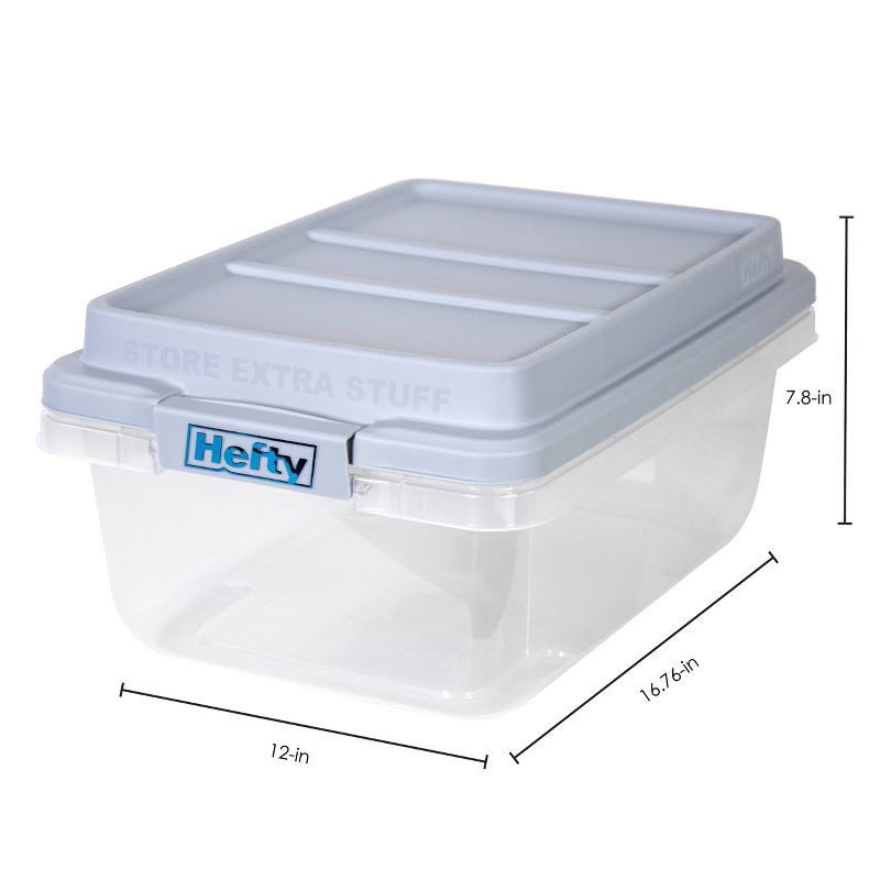 slide 11 of 11, Hefty 18qt Plastic Storage Bin with Gray HI-RISE Stackable Lid: Universal Storage, Locking Handles, Snap Closure, 18 qt