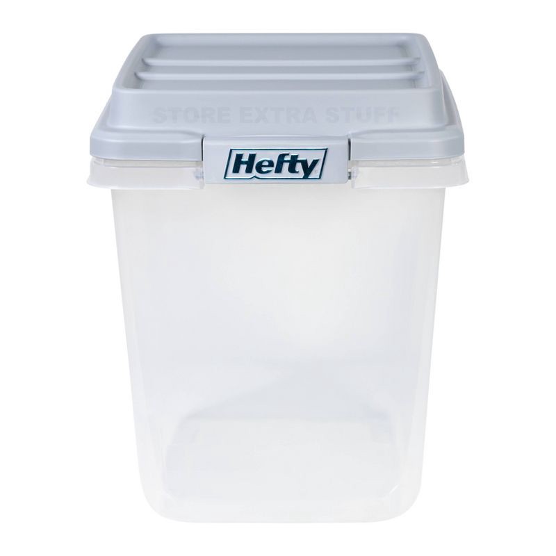 slide 3 of 9, Hefty 32qt Slim Clear Plastic Storage Bin with Gray HI-RISE Stackable Lid, 32 qt