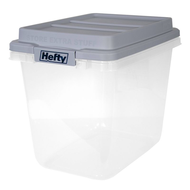 slide 1 of 9, Hefty 32qt Slim Clear Plastic Storage Bin with Gray HI-RISE Stackable Lid, 32 qt