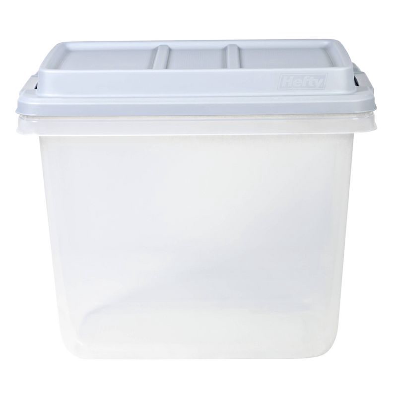 slide 4 of 9, Hefty 32qt Slim Clear Plastic Storage Bin with Gray HI-RISE Stackable Lid, 32 qt