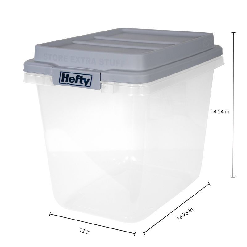 slide 10 of 11, Hefty 32qt Slim Clear Plastic Storage Bin with Gray HI-RISE Stackable Lid: Locking Handles, Universal Utility Totes, 32 qt