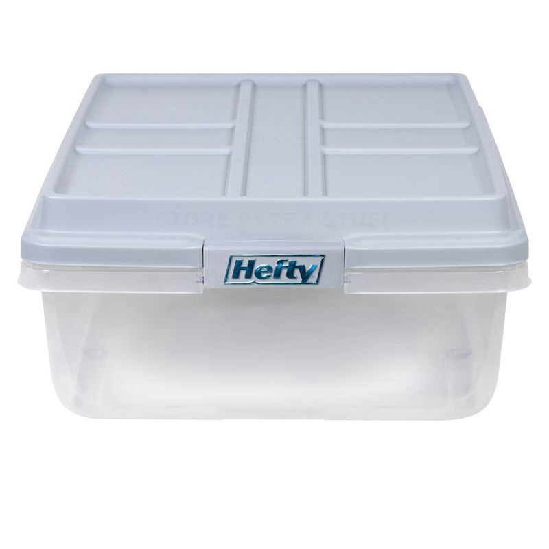 slide 3 of 11, Hefty 40qt Clear Plastic Storage Bin with Gray HI-RISE Stackable Lid, 40 qt