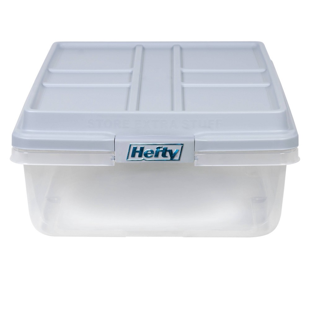 slide 3 of 9, Hefty 40qt Clear Plastic Storage Bin with Gray HI-RISE Stackable Lid, 40 qt