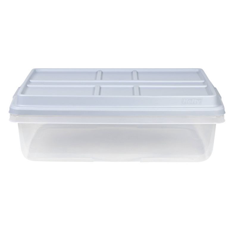 slide 4 of 11, Hefty 40qt Clear Plastic Storage Bin with Gray HI-RISE Stackable Lid: Under Bed Utility Totes, Locking Handles, Snap Closure, 40 qt