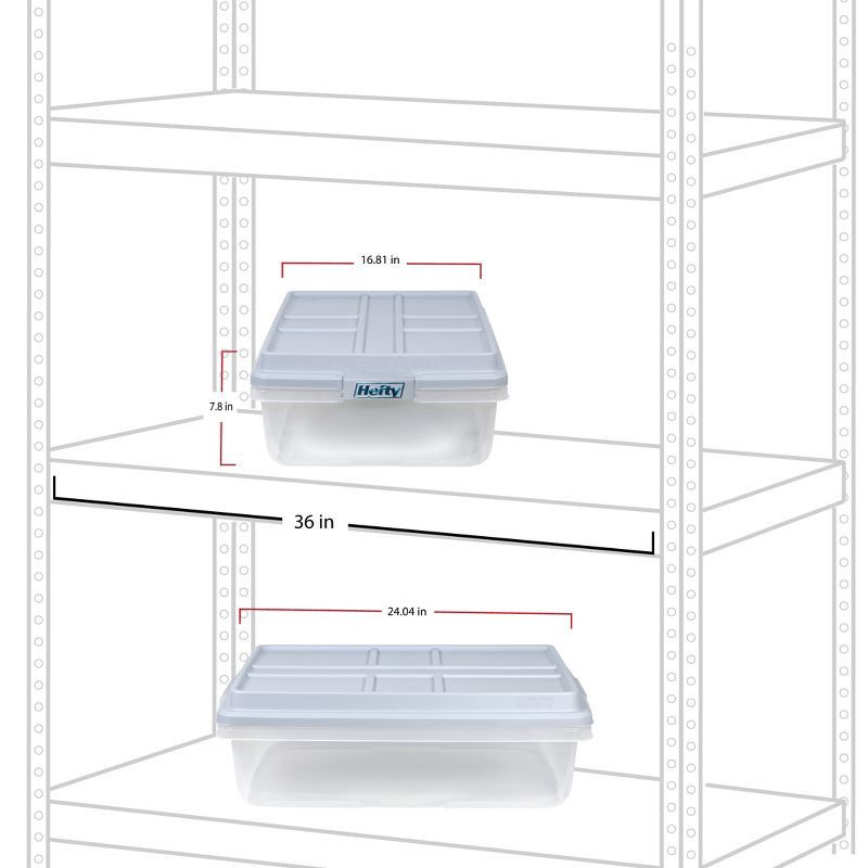 slide 5 of 11, Hefty 40qt Clear Plastic Storage Bin with Gray HI-RISE Stackable Lid: Under Bed Utility Totes, Locking Handles, Snap Closure, 40 qt