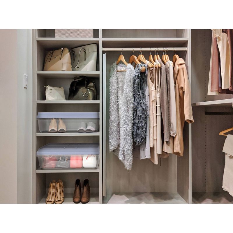 slide 8 of 11, Hefty 40qt Clear Plastic Storage Bin with Gray HI-RISE Stackable Lid: Under Bed Utility Totes, Locking Handles, Snap Closure, 40 qt