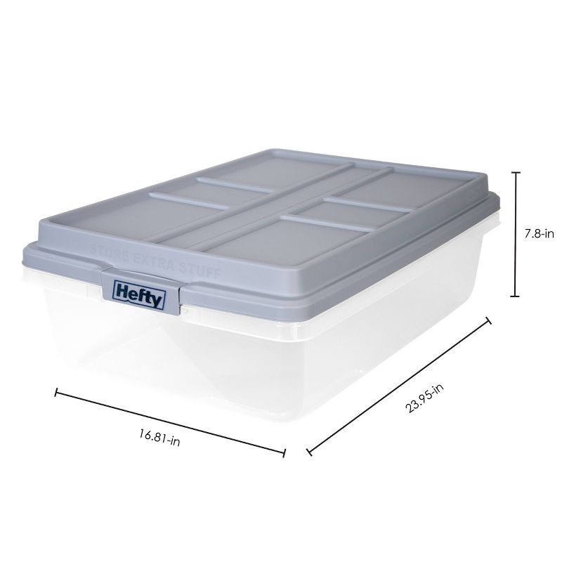 slide 11 of 11, Hefty 40qt Clear Plastic Storage Bin with Gray HI-RISE Stackable Lid: Under Bed Utility Totes, Locking Handles, Snap Closure, 40 qt