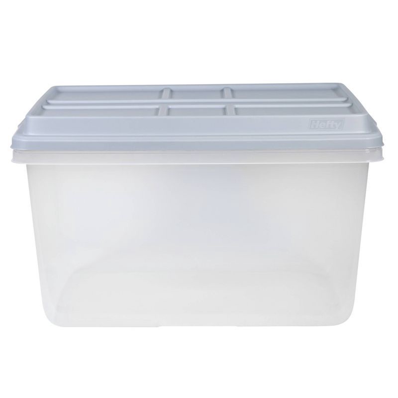 slide 4 of 11, Hefty 72qt Clear Hi-Rise Storage bin with Stackable Lid Gray: Plastic Utility Tubs, Locking Handles, Snap Closure, 72 qt