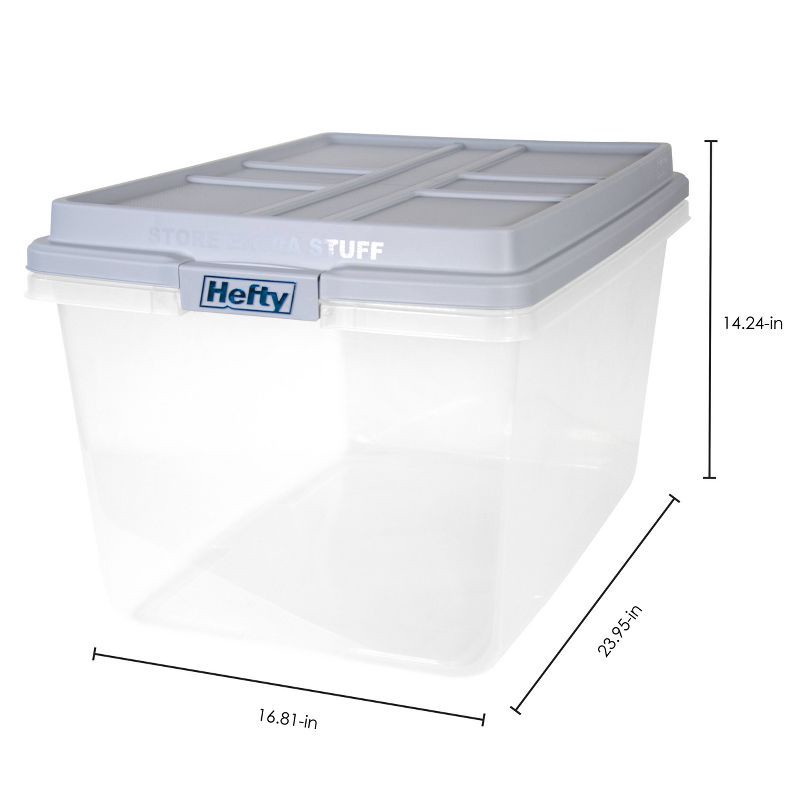 slide 10 of 11, Hefty 72qt Clear Hi-Rise Storage bin with Stackable Lid Gray: Plastic Utility Tubs, Locking Handles, Snap Closure, 72 qt