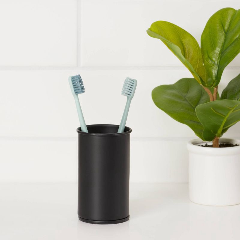 slide 2 of 4, Tumbler Black Metal - Threshold™: Bathroom Accessory, Traditional Style, 12oz Capacity, Easy to Clean, 12 oz