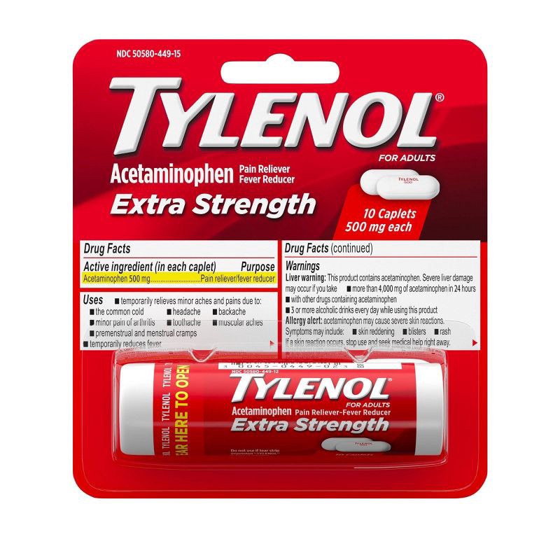 slide 1 of 8, Tylenol Extra Strength Pain Reliever Caplets - Acetaminophen - 10ct, 10 ct