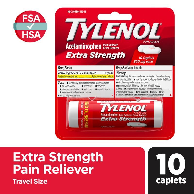 slide 8 of 8, Tylenol Extra Strength Pain Reliever Caplets - Acetaminophen - 10ct, 10 ct