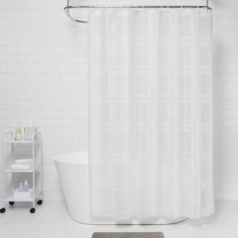 slide 2 of 4, Grid Shower Curtain White - Room Essentials™: PEVA Bathroom Curtain, Waterproof, Chloride & PVC-Free, 1 ct