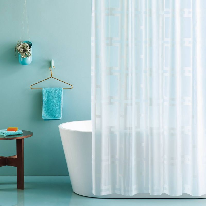 slide 3 of 4, Grid Shower Curtain White - Room Essentials™: PEVA Bathroom Curtain, Waterproof, Chloride & PVC-Free, 1 ct