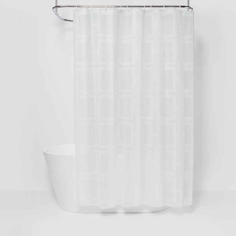 slide 1 of 4, Grid Shower Curtain White - Room Essentials™: PEVA Bathroom Curtain, Waterproof, Chloride & PVC-Free, 1 ct