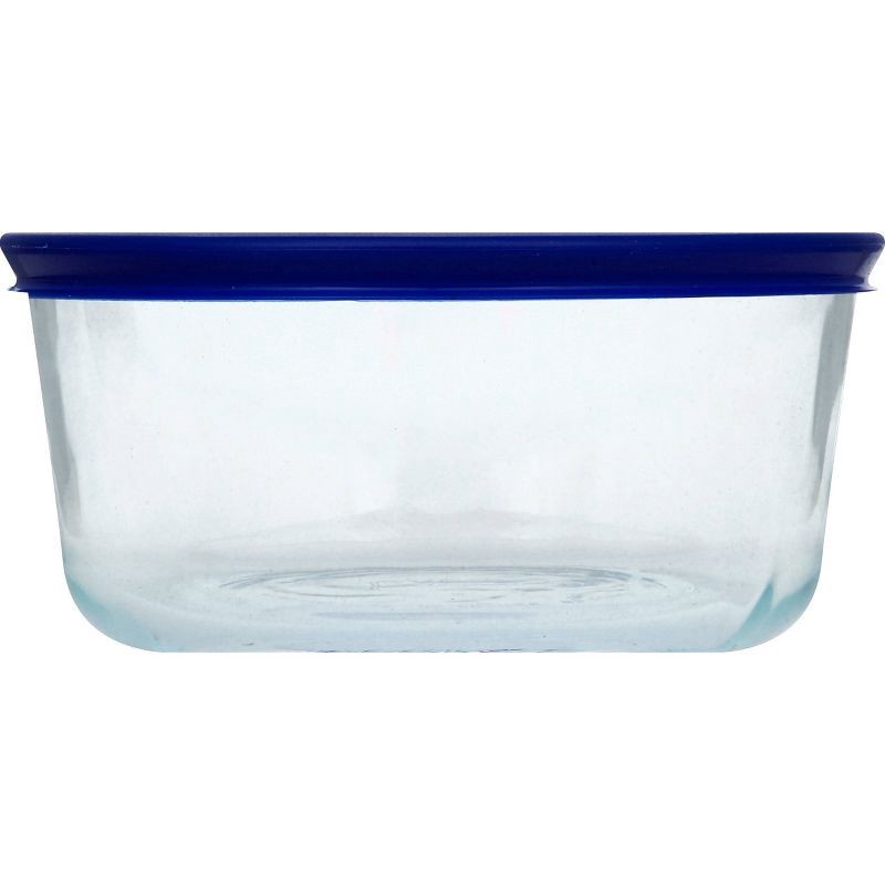 slide 2 of 2, Pyrex 4 Cup Glass Round Storage Container Blue: Microwave, Oven, Dishwasher & Freezer Safe with Plastic Lid, 1 ct