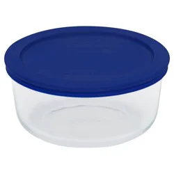 Pyrex 4 Cup Glass Round Storage Container Blue: Microwave, Oven, Dishwasher & Freezer Safe with Plastic Lid
