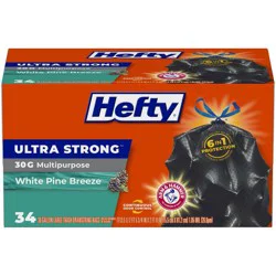 Hefty Ultra Strong White Pine Breeze Large Drawstring Trash Bags 30gal - Black - 34ct