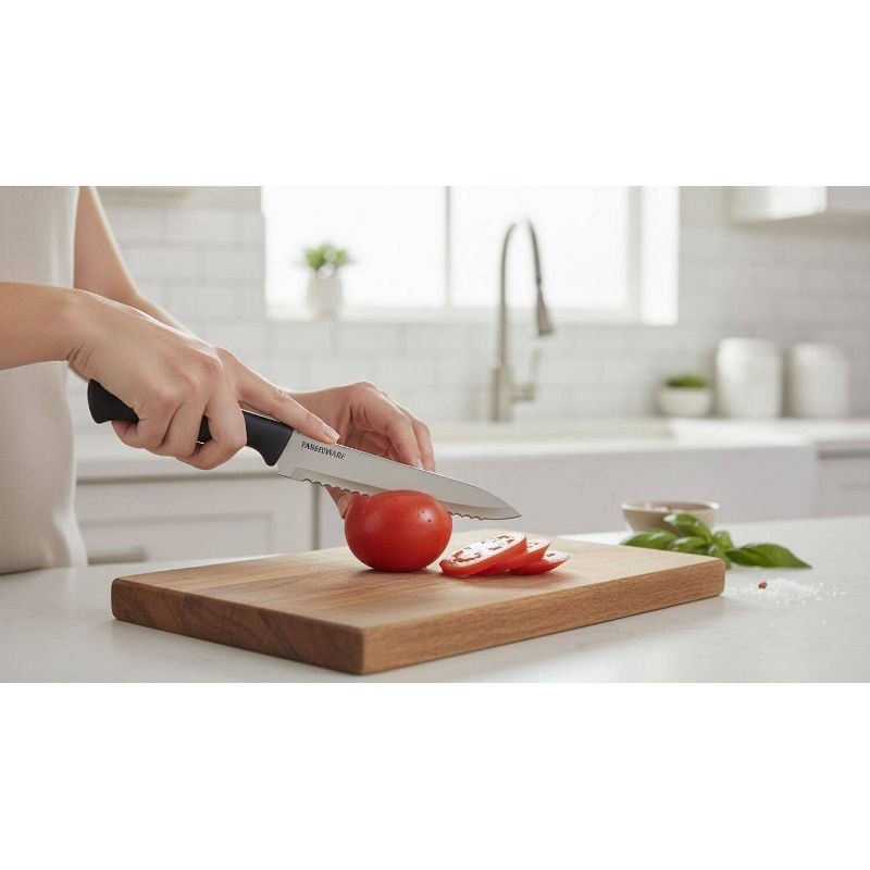 slide 10 of 11, Farberware 3 Piece Chef Knife Set: Stainless Steel Kitchen Knives with Black Polypropylene Handles, Includes Paring & Utility, 3 ct