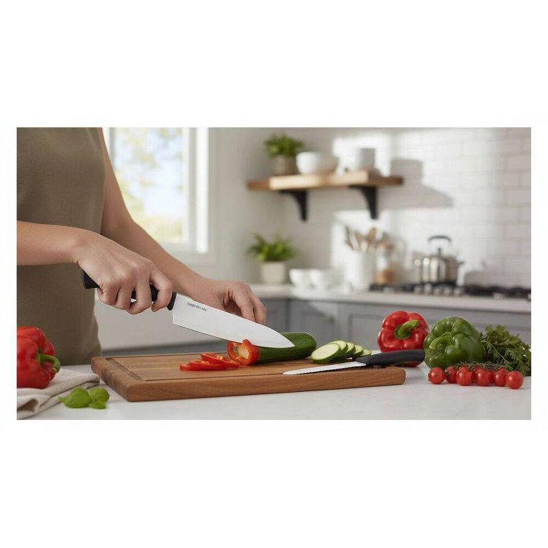 slide 11 of 11, Farberware 3 Piece Chef Knife Set: Stainless Steel Kitchen Knives with Black Polypropylene Handles, Includes Paring & Utility, 3 ct