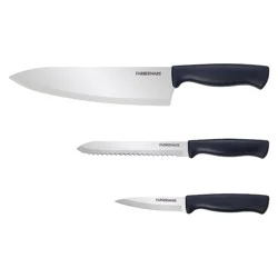 Farberware 3 Piece Chef Knife Set: Stainless Steel Kitchen Knives with Black Polypropylene Handles, Includes Paring &amp; Utility