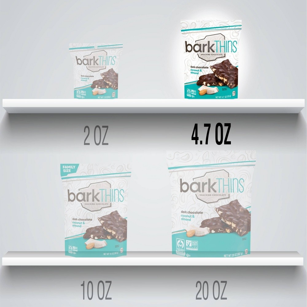 slide 5 of 5, barkTHINS Coconut With Almonds Dark Chocolate, 4.7 oz
