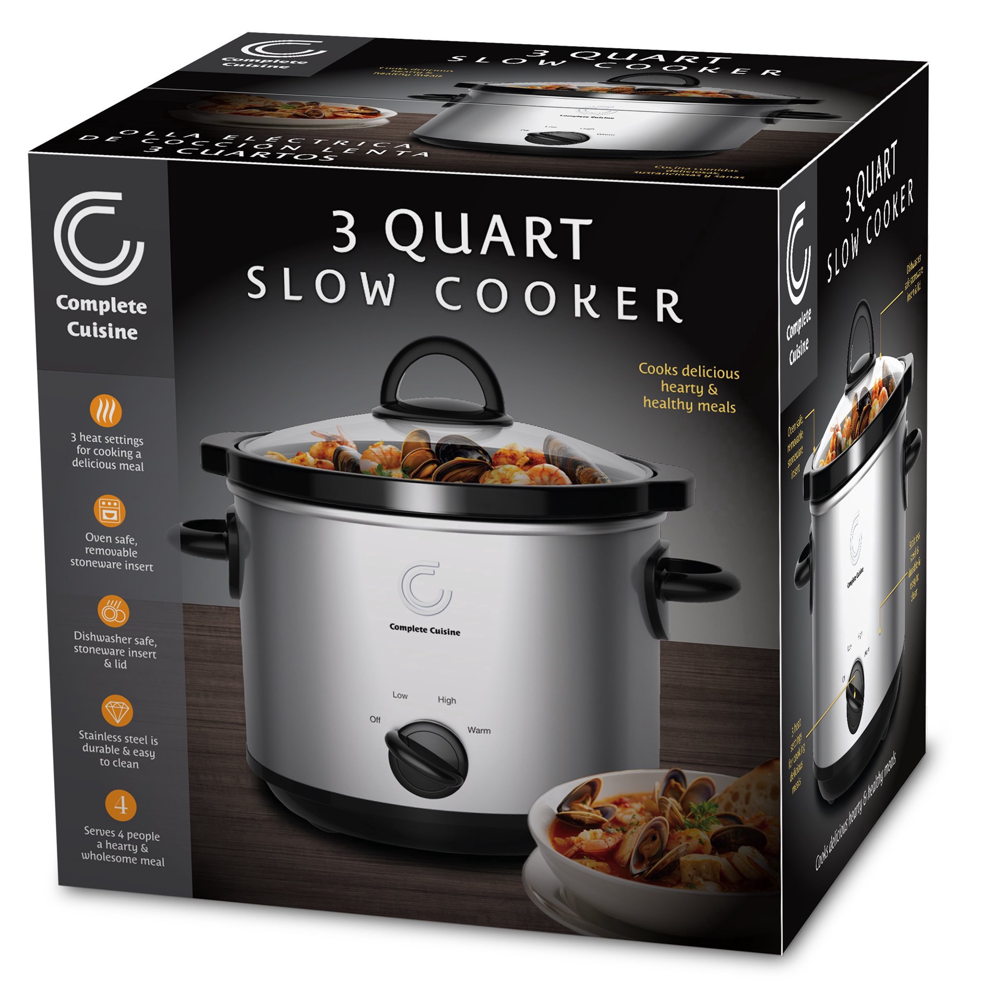 slide 1 of 1, Complete Cuisine 3 Quart Slow Cooker, 1 ct