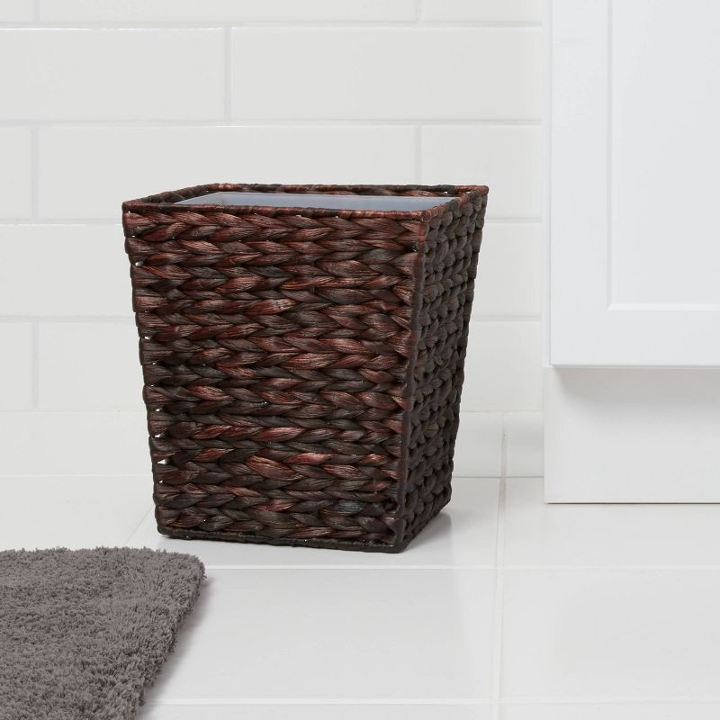 slide 2 of 4, Wastebasket Dark Weave Black - Threshold™: Plastic & Water Hyacinth, 5.3 Gallon, Traditional Style, 5.3 gal