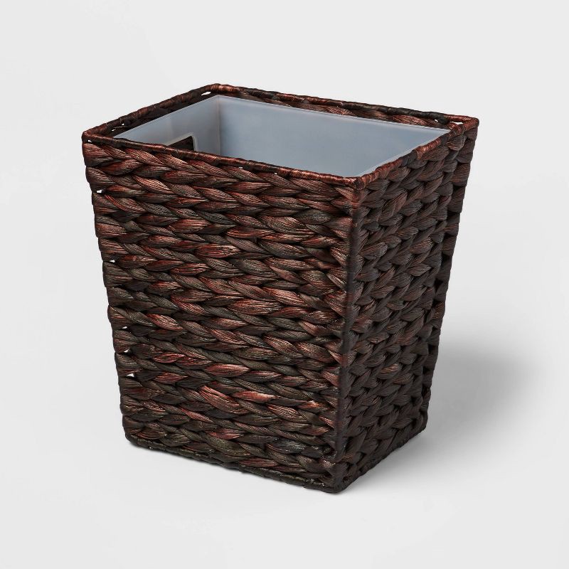 slide 3 of 4, Wastebasket Dark Weave Black - Threshold™: Plastic & Water Hyacinth, 5.3 Gallon, Traditional Style, 5.3 gal