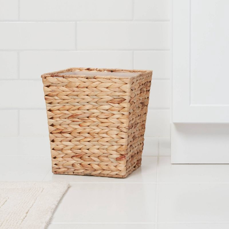 slide 2 of 4, 1pk Light Weave Wastebasket Natural - Threshold™: Plastic & Water Hyacinth, 5.3L Traditional Decor, 1 ct, 5.3 liter