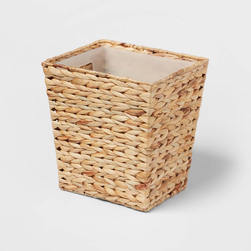 slide 3 of 4, 1pk Light Weave Wastebasket Natural - Threshold™: Plastic & Water Hyacinth, 5.3L Traditional Decor, 1 ct, 5.3 liter