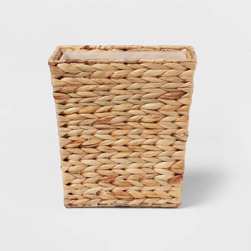 slide 1 of 4, 1pk Light Weave Wastebasket Natural - Threshold™: Plastic & Water Hyacinth, 5.3L Traditional Decor, 1 ct, 5.3 liter