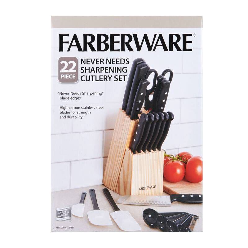 slide 13 of 13, Farberware 22 Piece Never Needs Sharpening Triple Riveted Knife Block Set, 22 ct