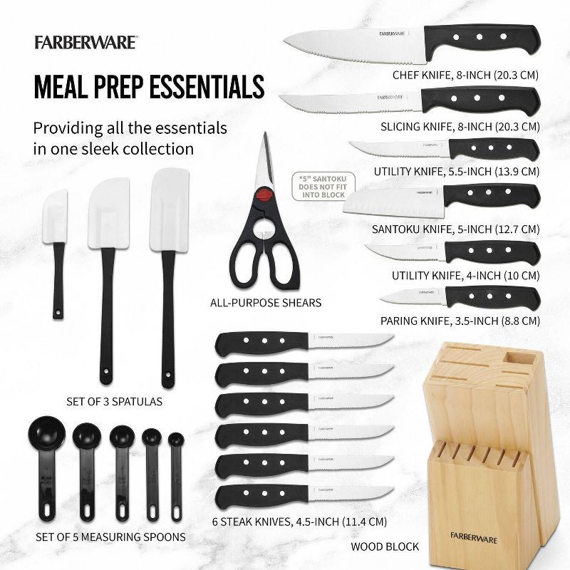 slide 8 of 11, Farberware 22 Piece Never Needs Sharpening Triple Riveted Knife Block Set, 22 ct