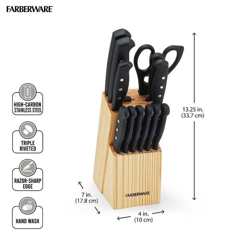 slide 11 of 11, Farberware 22 Piece Never Needs Sharpening Triple Riveted Knife Block Set, 22 ct