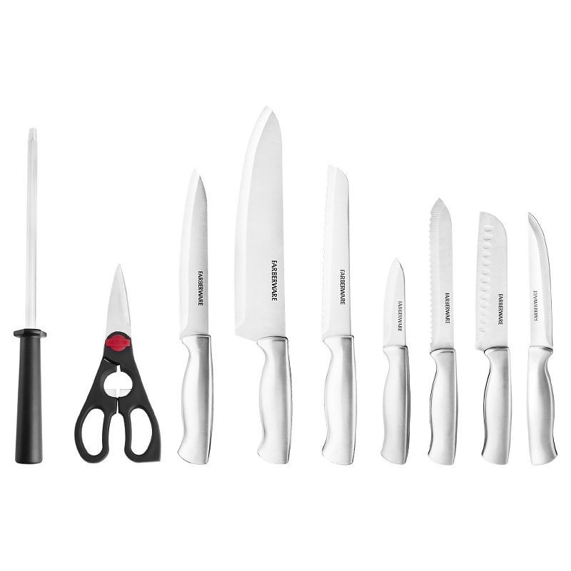 slide 2 of 13, Farberware 15pc Stainless Steel Knife Block Set: Kitchen Knife Set with Block, Serrated Blades, Hand Wash, Silver, 15 ct