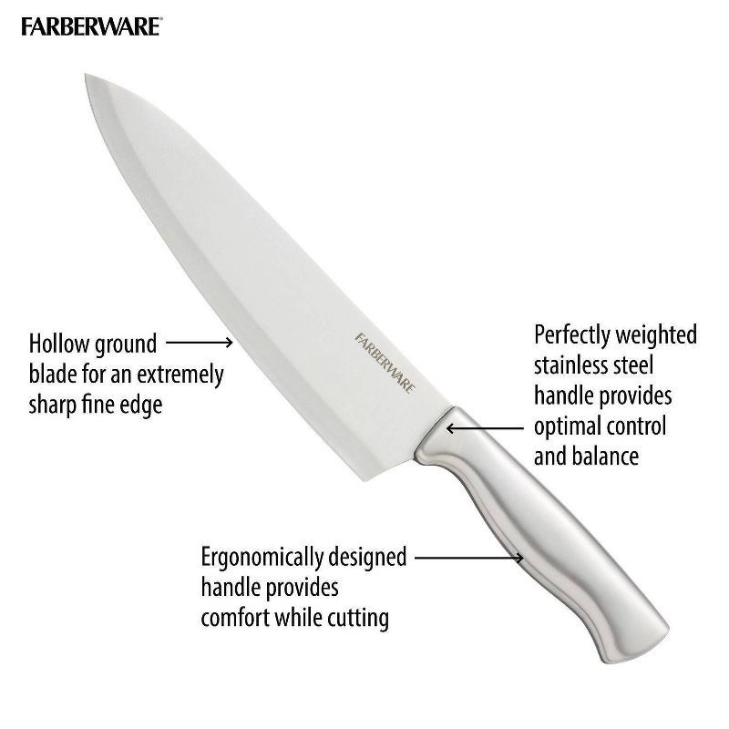 slide 9 of 13, Farberware 15pc Stainless Steel Knife Block Set: Kitchen Knife Set with Block, Serrated Blades, Hand Wash, Silver, 15 ct