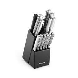 Farberware 15pc Stainless Steel Knife Block Set: Kitchen Knife Set with Block, Serrated Blades, Hand Wash, Silver