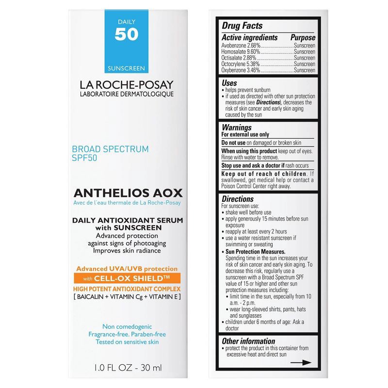 slide 7 of 8, La Roche Posay Anthelios AOX Daily Antioxidant Face Serum with Sunscreen – SPF 50 - 1 fl oz, 0 x 1 fl oz