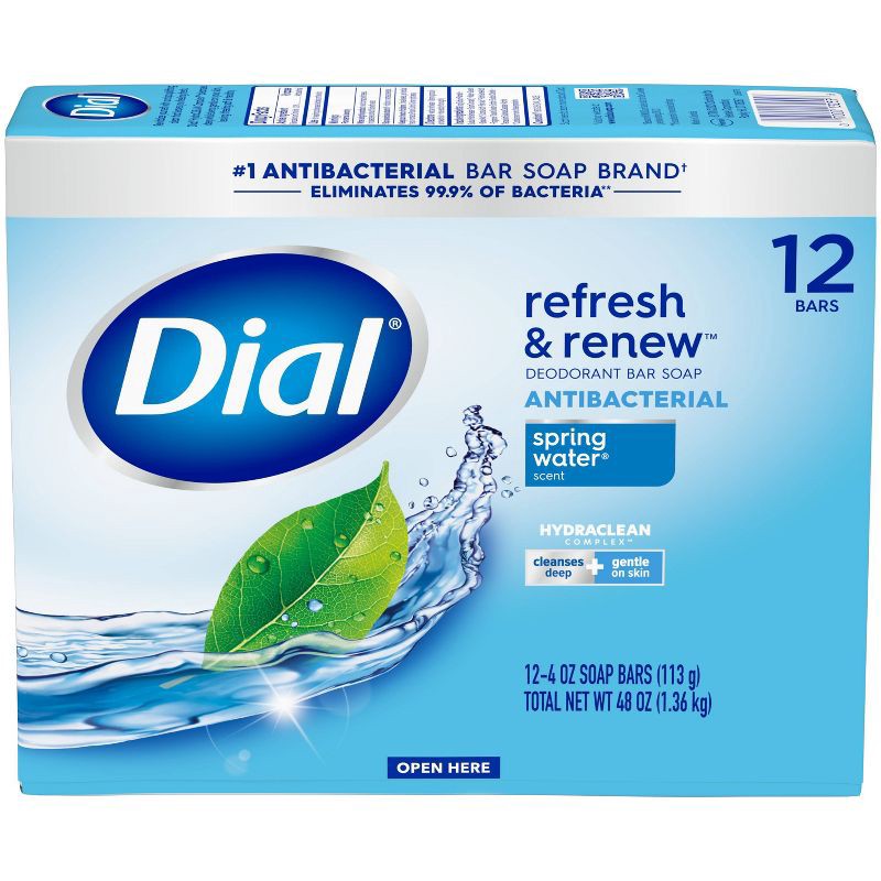 slide 2 of 6, Dial Antibacterial Deodorant Spring Water Bar Soap - 12pk - 4oz each, 12 ct; 4 oz