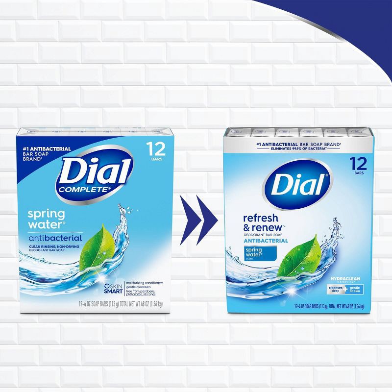 slide 3 of 6, Dial Antibacterial Deodorant Spring Water Bar Soap - 12pk - 4oz each, 12 ct; 4 oz