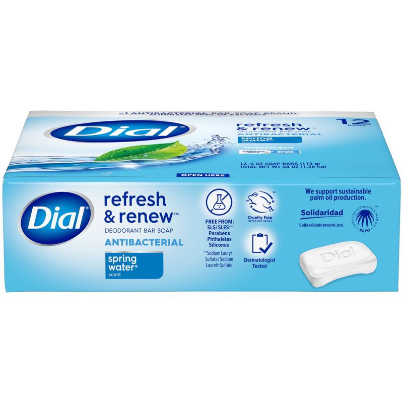 slide 10 of 10, Dial Antibacterial Deodorant Spring Water Bar Soap - 12pk - 4oz each, 12 ct; 4 oz