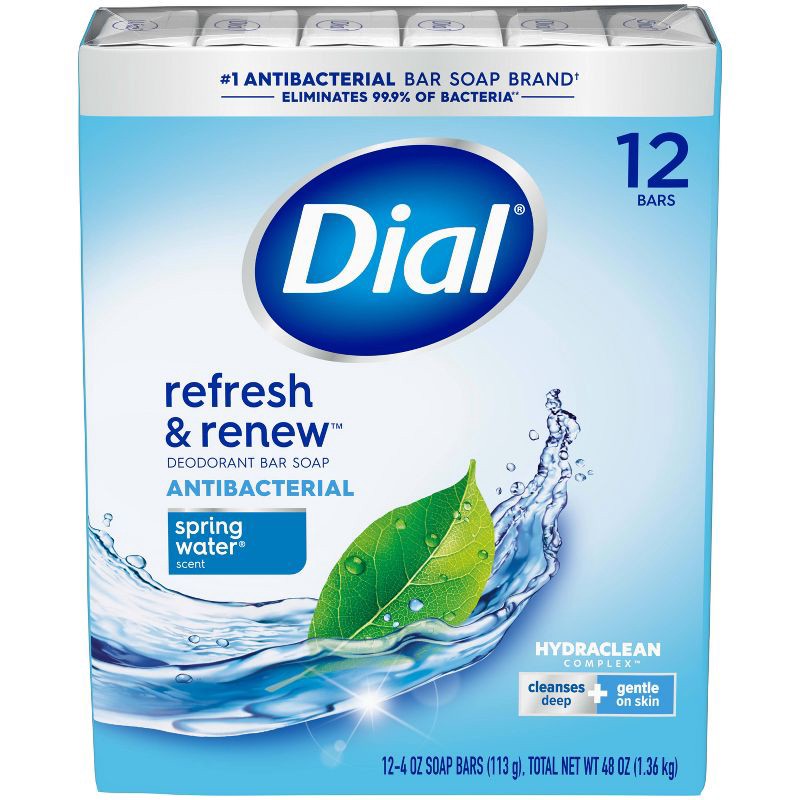 slide 11 of 11, Dial Antibacterial Deodorant Spring Water Bar Soap - 12pk - 4oz each, 12 ct; 4 oz