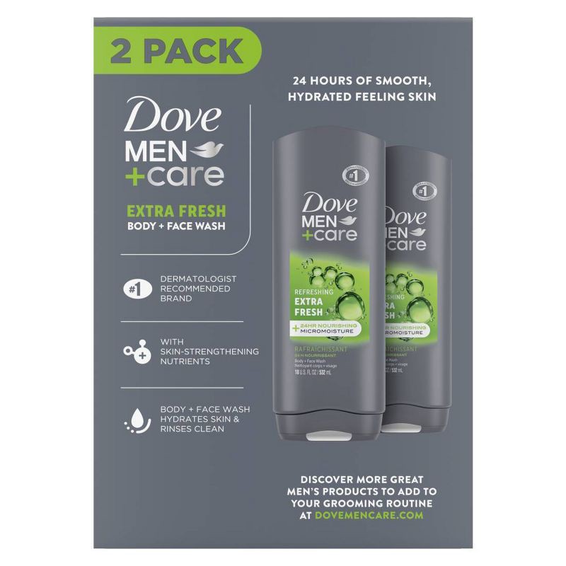 slide 2 of 6, Dove Men+Care Extra Fresh Micro Moisture Cooling Body Wash - 18 fl oz/2pk, 18 fl oz, 2 ct