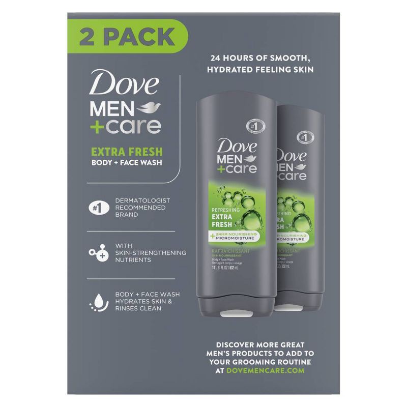 slide 3 of 7, Dove Men+Care Extra Fresh Micro Moisture Cooling Body Wash - 18 fl oz/2pk, 18 fl oz, 2 ct