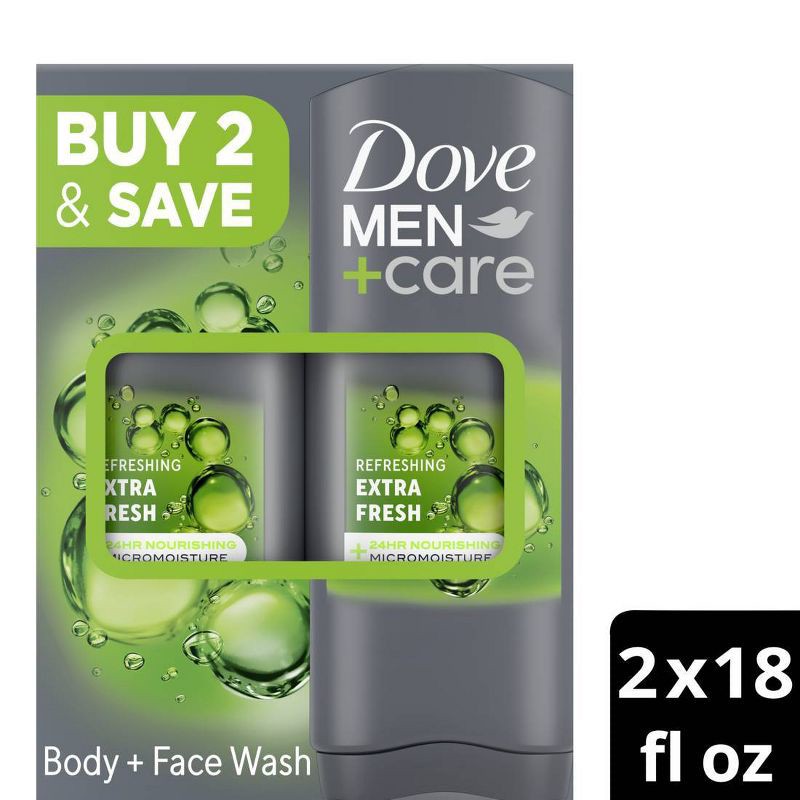 slide 1 of 7, Dove Men+Care Extra Fresh Micro Moisture Cooling Body Wash - 18 fl oz/2pk, 18 fl oz, 2 ct