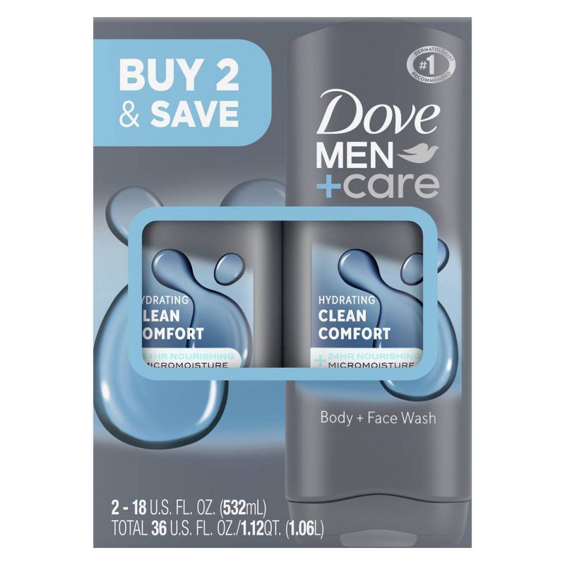 slide 2 of 7, Dove Men+Care Clean Comfort Micro Moisture Mild Formula Body Wash - 18 fl oz/2pk, 18 fl oz, 2 ct